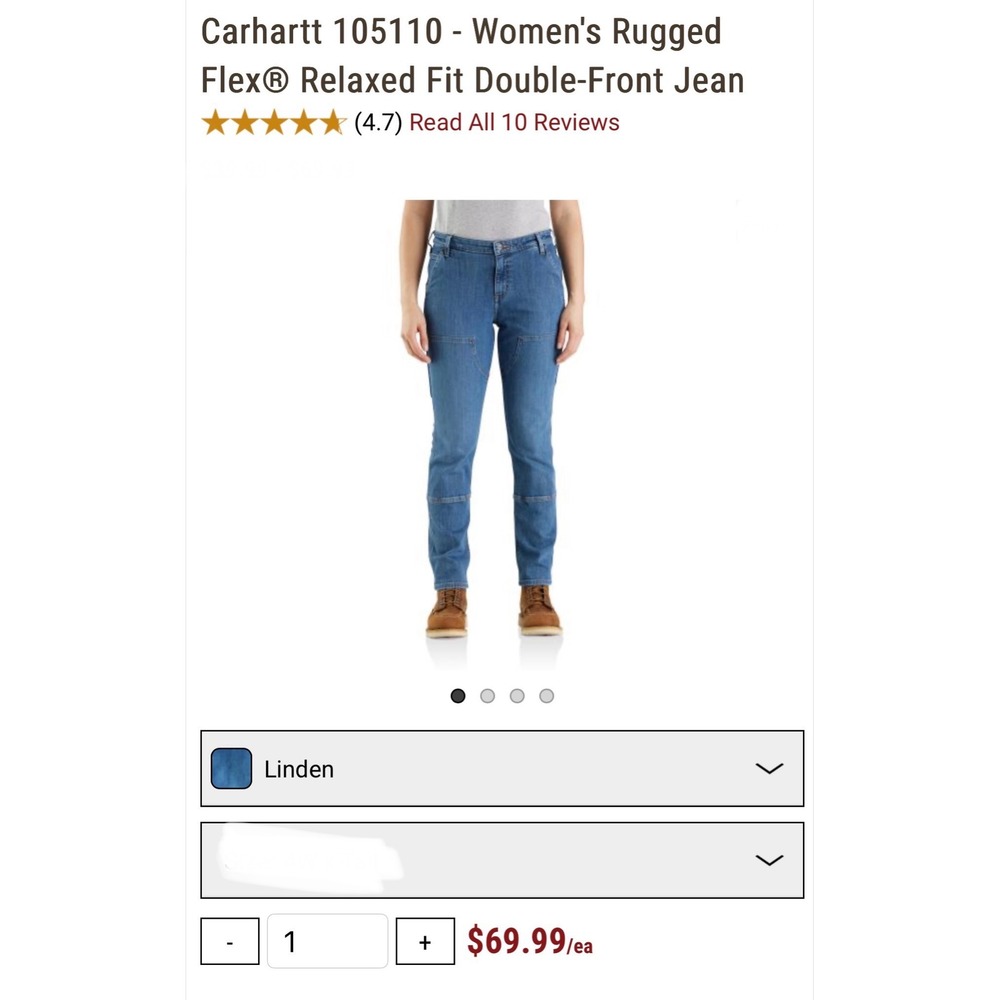 Carhartt BD5110-W Womens Rugged Flex Relaxed Fit Double Front Jeans Blue 8 Tall - Picture 7 of 10